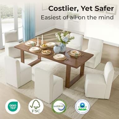 CHITA Dining Chairs with Casters Set of 2, FSC Certified Upholstered Armless Modern Rolling Dining Chairs with Rollers for Bedroom Reading Room Living Room, Linen - Image 4