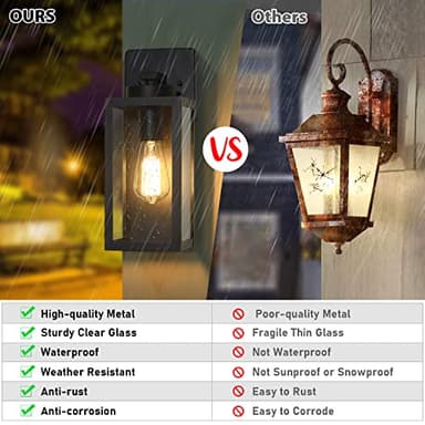 Outdoor Wall Light Fixtures, Exterior Waterproof Wall Lanterns, Porch Sconces Lighting with E26 Sockets & Glass Shades, Modern Matte Black Outside Lights for Patio Front Door Entryway Garage, 2-Pack - Image 5