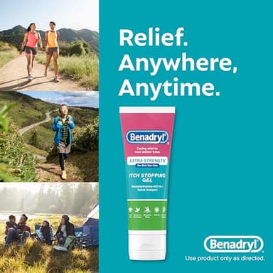 Benadryl Extra Strength Anti Itch Relief Gel, 2% Diphenhydramine HCl, Relief from Insect Bites, Sunburn & More, Great for Camping Essentials, 3.5 fl oz - Image 8