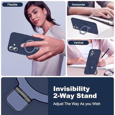SKYLMW Designed for iPhone 16 Case with Magnetic Invisible Stand Compatible with Mag-Safe Military Drop Tested Shockproof Silicone Phone Cases for Women Men 6.1'', Dark Blue - Image 2