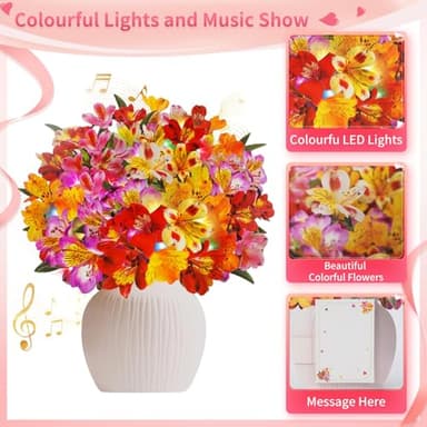 XTF2015 Birthday Cards with MUSIC & LIGHTS, 3D Pop Up Happy Birthday Cards, 12 Inch Life Sized Forever Flower Bouquet Greeting Card Gift for Women Mom Grandma - Image 3