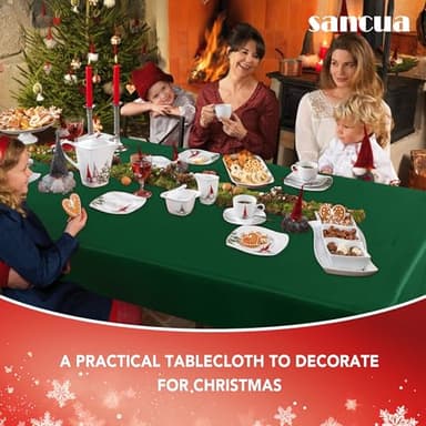 sancua Rectangle Tablecloth - 54 x 120 Inch - Stain and Wrinkle Resistant Washable Polyester Table Cloth, Decorative Fabric Table Cover for Dining Tables, Buffet Parties and Christmas, Hunter Green - Image 3