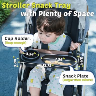 Universal Snack Tray for Stroller, Cup Holder Tray with Flexible Silicone Arm Gripper, Stays in Place Tray Attachment for Toddler & Kids, Snacking On The Go, Stroller Travel Accessories, Universal Fit - Image 3