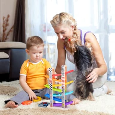 Wood City Toddler Toys for 1 2 3 Years Old, Wooden Car Ramp Racer Toy Vehicle Set with 7 Mini Cars & Race Tracks, Montessori Toys Craft Gift for Toddlers Boys and Girls - Image 7