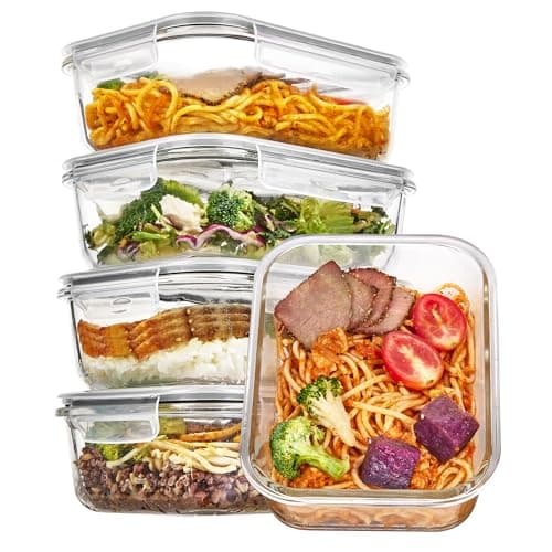 Vtopmart 5 Pack 35oz Glass Food Storage Containers with Lids, Meal Prep Containers, Airtight Reusable Lunch Container Set, Safe for Oven, Microwave, Freezer, and Dishwasher - Image 1