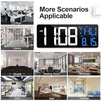 TXL 13 Inch Large Digital Wall Clock with Remote Control, 9 Color Night Light LED Desk Clock Digital with DST/Calendar/Temperature/Timer Function, Auto Dimmer, for Classroom, Living Room (White+Blue) - Image 8