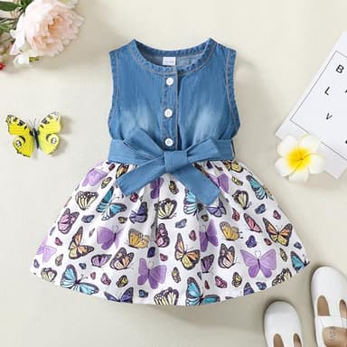 Baby Girl Clothes Summer Outfits Butterfly Sleeveless Dress Infant Denim Purple Dresses Sundress Toddler Causal Boho Dress 12-18 Months Girl Clothes - Image 2
