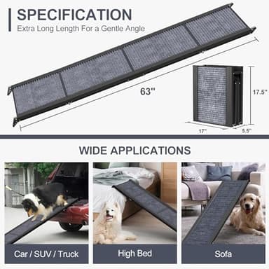 HerCcreta wigge Dog Ramp for Car 63" Long & 17" Wide Portable Dog Ramps for Large Dogs with Non-Slip Rug Surface Dog Car Ramp for SUV Car & Truck, Folding Dog Ramp Up to 250LBS - Image 7