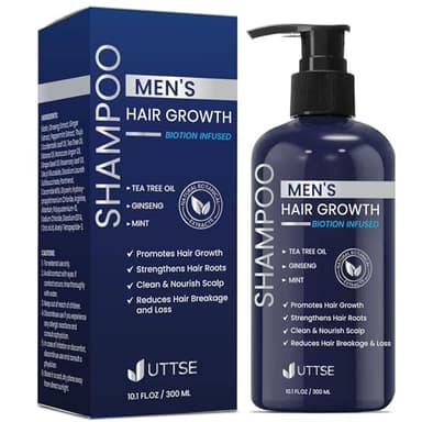 Uttse Biotion Hair Growth Shampoo for Men: Natural Thickening Shampoo with Tea Tree Oil Ginseng Mint for Hair Loss and Thinning Hair - 10.1 fl.oz, Dark Blue - Image 1