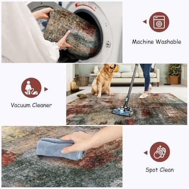 Lahome Modern Abstract Living Room Rug 8x10, Washable 8x10 Area Rugs for Bedroom Stain Resistant Non Slip, Large Red Soft Indoor Carpet for Dining Room Table Home Decor - Image 4