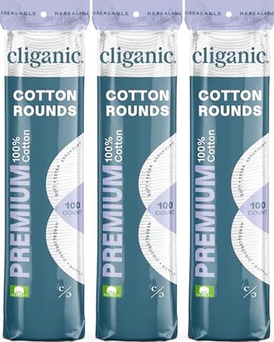 Cliganic Premium Cotton Rounds for Face (300 Count) - Makeup Remover Pads, Hypoallergenic, Lint-Free | 100% Pure Cotton (Packaging May Vary) - Image 1