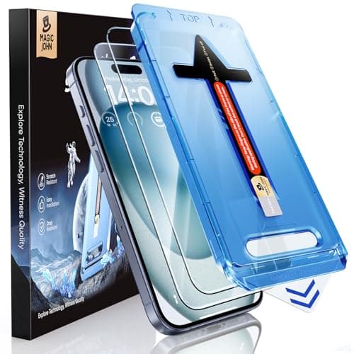 MAGIC JOHN 2 Pack for iPhone 15 Tempered Glass Screen Protector 6.1 inch [Not Max], Auto Dust-Elimination Installation, Bubble Free, Dynamic Island Compatible, HD Clear, Easy Installation - Image 1