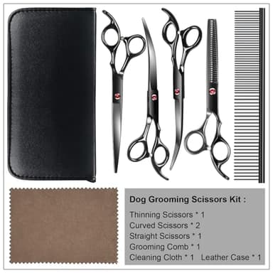 Professional Dog Grooming Scissors Kit Black 6 in 1, Dog Shears for Grooming 6CR Premium Stainless Steel Grooming Scissors Kit for Dogs Cat Pet - Image 7