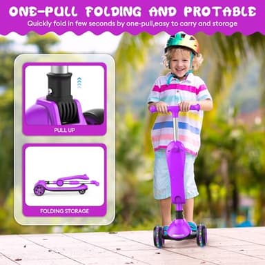 Kids Kick Scooter,Adjustable Height Handlebars and Removable Seat Scooters for Kids,3 Lighted Wheels Anti-Slip Deck Toddler Scooter for Boys & Girls Aged 3-12 up to 132 Lbs. - Image 6