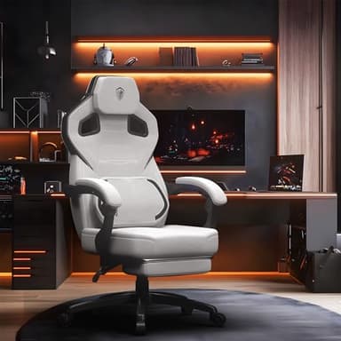 Dowinx Fabric Gaming Chair with Footrest, Big and Tall Gamer Chair with Lumbar Support, Wide Back Computer Chair for Heavy People, Grey - Image 2