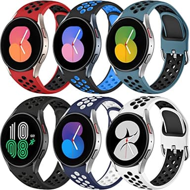 6 PACK No Gap Bands Only Compatible with Samsung Galaxy Watch 7/6/5/4 Band 40mm 44m/Watch 6 Classic 43mm 47mm/Galaxy Watch 5 Pro 45mm/4 Classic 42mm 46mm, 20mm Soft Silicone Sport Bands for Women Men - Image 1
