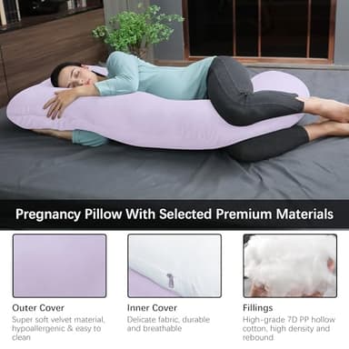 MOON PARK Pregnancy Pillows for Sleeping - U Shaped Full Body Maternity Pillow with Removable Cover - Support for Back, Legs, Belly, HIPS - 57 Inch Pregnancy Pillow for Women - Purple - Image 4