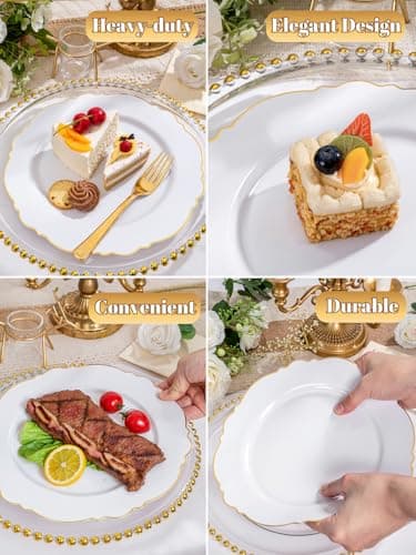 WDF 60pcs Gold Plastic Dinner Plates -10.25inch Baroque White and Gold Wedding Plates Fancy Heavy Duty Fall Plastic Plates for Upscale Thanksgiving Parties & Wedding & Birthday - Image 2