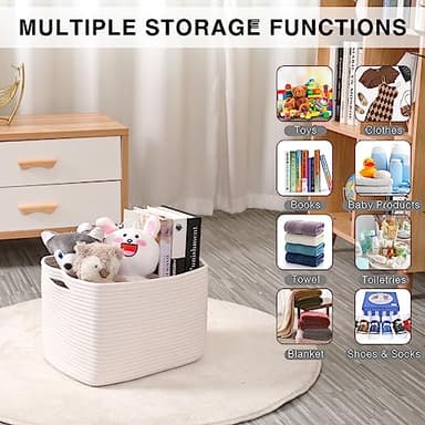 ICERZCZ Storage Baskets for Organizing Shelves, Woven Cotton Rope Bins for Baby Nursery Organization, Book Toy Towel Organizer, 15"x11"x9.5", 3 Packs, Off White - Image 4