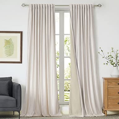 100% Blackout Ivory Off White Velvet Curtains 96 inch Long for Living Room,Set of 2 Panels Liner Rod Pocket Back Tab Thermal Window Drapes Room Darkening Heavy Decorative Curtains for Bedroom - Image 1