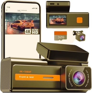 Dash Cam 1296P Front Dashcam, V300 WiFi Dash Camera for Cars with App, Night Vision, Mini Hidden Single Car Camera, Loop Recording (Yellow - Image 3