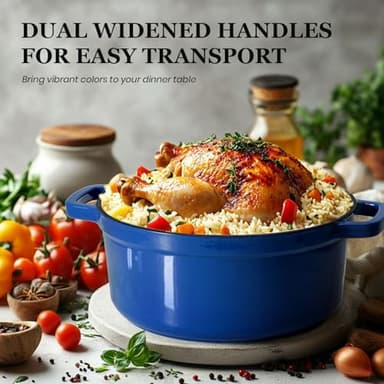 Overmont Enameled Cast Iron Dutch Oven - 5QT Pot with Lid Cookbook & Cotton Potholders - Heavy-Duty Cookware for Braising, Stews, Roasting, Bread Baking blue - Image 3