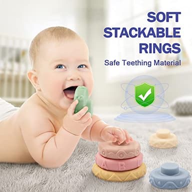 Jyusmile Baby Toys 6-12 Months, Montessori Toy for Babies 6-12 Months, Incl Stacking Building Blocks & Soft Infant Teething Toys & Sensory Balls for Toddlers 0-3-6-9-12 Month - Image 5