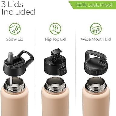 SIPX™ 32 oz Insulated Water Bottle with 3 Lids – Leakproof Stainless Steel, Triple Insulated – Cold 24 Hours/Hot 12 Hours – Durable Bottle for School, Gym, Travel – Pink - Image 5