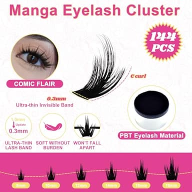 Fowendia Manga Lash Clusters Kit 8-18mm Eyelash Clusters DIY Lash Extension Kit Waterproof Anime Lashes Ultra-Thin Invisible Band 0.3mm Individual Cluster Eyelash Extensions, California Sunset-Kit - Image 2