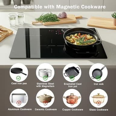 30 Inch Induction Cooktop - 4 Burner Built-In Electric Stove with Bridge-SYNC, Booster, Timer & Child Lock | 9000W 220-240V Hardwired, Black Glass Top - Image 8