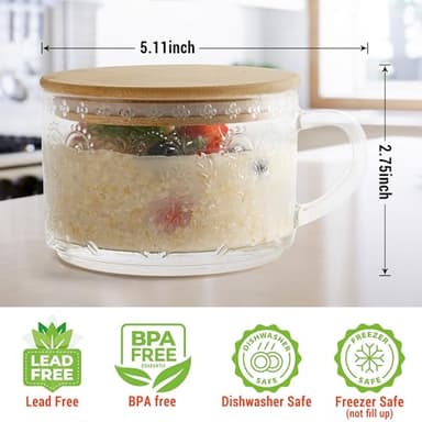 YORY 4-Pack Vintage Glass Mugs with Bamboo lids and Spoons Coffee Tea Cups Gifts for Women Overnight Oats Containers 14oz, - Image 3