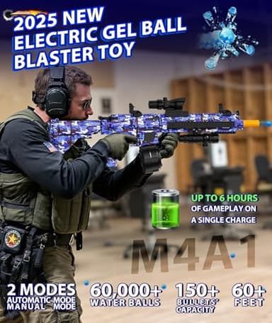Electric Gel Ball Blaster, High Speed Automatic Splatter Ball Blaster with 60000+ and Goggles, Rechargeable Splatter Ball Toys for Outdoor Activities Game Party-BLueWhite - Image 2