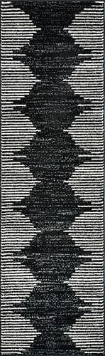 Rugshop Bohemian Stripe Stain Resistant High Traffic Living Room Kitchen Bedroom Dining Home Office Runner Rug 2'7" x 12' Black - Image 2