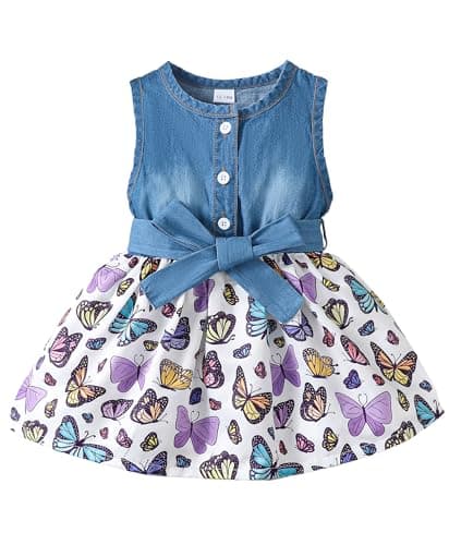 Baby Girl Clothes Summer Outfits Butterfly Sleeveless Dress Infant Denim Purple Dresses Sundress Toddler Causal Boho Dress 12-18 Months Girl Clothes - Image 1