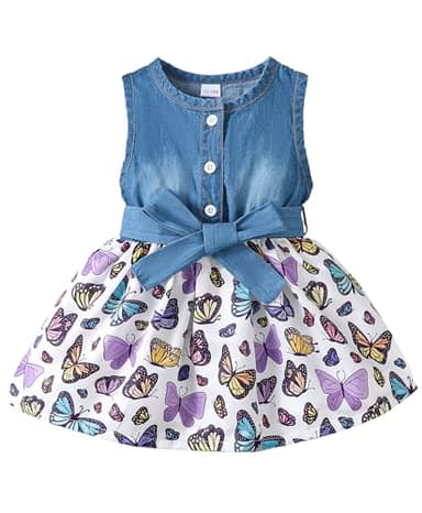 Baby Girl Clothes Summer Outfits Butterfly Sleeveless Dress Infant Denim Purple Dresses Sundress Toddler Causal Boho Dress 12-18 Months Girl Clothes - Image 1