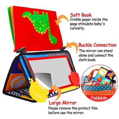 Tummy Time Baby Mirror Infant Toys Newborn 0 3 Months Brain Development with Crinkle Cloth Book Teether Black and White High Contrast Baby Toys 2 4 5 0-6 Month Boys Girls Sensory Activity Shower Gifts - Image 3