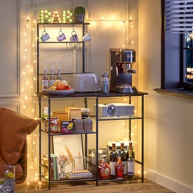 3IngSeagulls Baker's Rack for Kitchen with Storage, Microwave Stand with Adjustable Shelves, Kitchen Stand with 10 S Hooks, 6-Tier Coffee Bar Station, Kitchen Shelves for Spices, Pots, Gray - Image 7