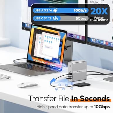 TobenONE DisplayLink Docking Station Triple Monitor with 120W Power Adapter, Triple 4K Display for MacBook Pro/Air, Thunderbolt 4/3, USB-C Windows(3X HDMI, 3X DP, 2xUSB-C, 4xUSB 3.2, SD/TF) - Image 6