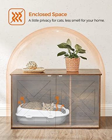 Feandrea Cat Litter Box Enclosure, Litter Box Furniture Hidden with Removable Divider, Indoor Cat House, End Table, 31.5 x 20.9 x 19.7 Inches, Rustic Brown UPCL002X01 - Image 4
