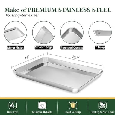 Baking Sheet with Wire Rack, Stainless Steel Cookie Sheet Pan Set, Non Stick Baking Pans with Cooling Rack for Oven Cooking, 9.3 x 6.9 x 1 inch 4 Pcs - Image 3