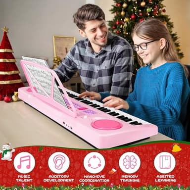 WOSTOO Kids Keyboard Piano, Portable 61 Keys Keyboard Electronic Digital Piano, Early Learning Educational Musical Piano Toy Keyboard for Beginners with Music Stand, Microphone (Pink) ﻿ - Image 3