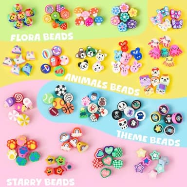 Gionlion 1200 Pcs Polymer Clay Beads Bracelet Making Kit, 25 Style Animal Fruit Flower Butterfly Bunny Pony Letter Beads Charms for Jewelry Making, DIY Art and Crafts Toys Gifts for 4+ Year Old Kids - Image 4