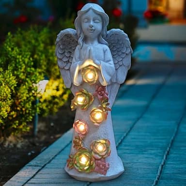 VIOYOUNS Angel Solar Garden Outdoor Statues with Succulent Plants and 6 LED Lights– Outside Solar Garden Decor Figurines -Remembrance & Sympathy Gifts Decorations - Image 1