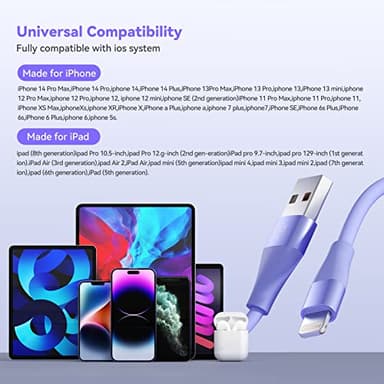 iPhone Charger 3Pack 10FT Apple MFi Certified Lightning Cable Fast Charging iPhone Charger Cord Compatible with iPhone 14 13 12 11 Pro Max XR XS X 8 7 6 Plus SE and More - Colorful - Image 7