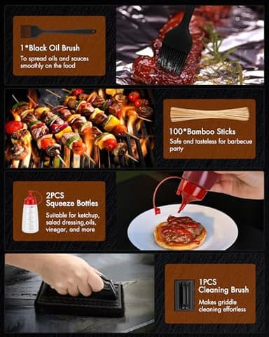 Griddle Accessories Kit - 136PCS Flat Top Grill Accessories for Blackstone and Camp Chef Metal Spatula Tools Set with Burger Press Scraper Tongs Carry Bag for Outdoor Grilling BBQ Cooking - Image 7