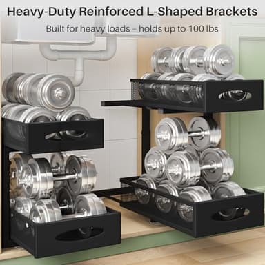 Under Sink Organizer, 2 Pack 2 Tier Pull out Cabinet Organizer Baskets with Mesh Sliding Drawers, Slide out Sink Storage Shelves for Home, Kitchen, Bathroom, Pantry, Office Organizers and Storag,Black - Image 5