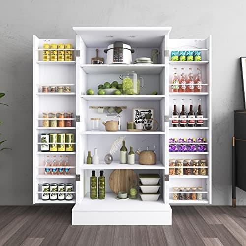 kepptory Kitchen Pantry Cabinet, Pantry Storage Cabinet with Adjustable Shelves and Drawer, Sideboard Buffet Cupboards Storage Shelf for Home Office Use (White, 16" D x 24" W x 47" H) - Image 1