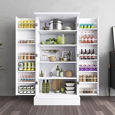 kepptory Kitchen Pantry Cabinet, Pantry Storage Cabinet with Adjustable Shelves and Drawer, Sideboard Buffet Cupboards Storage Shelf for Home Office Use (White, 16" D x 24" W x 47" H) - Image 1