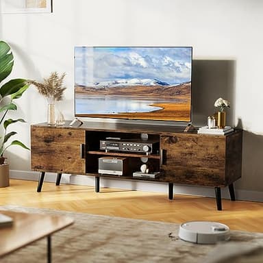 SUPERJARE TV Stand for 55 Inch TV, Entertainment Center with Adjustable Shelf, 2 Cabinets, TV Console Table, Media Console, Solid Wood Feet, Cord Holes, for Living Room, Bedroom, Rustic Brown - Image 2