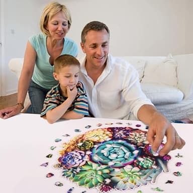 Mys Aurora Puzzles for Adults 1000 Pieces, Mandala Succulent Plants Wooden Puzzles Unique Shaped Jigsaw Challenging Puzzle Gift for Family Game 23.4'' x 22.6'' - Image 2